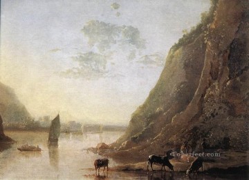  River Canvas - River Bank With Cows countryside painter Aelbert Cuyp